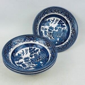 Churchill England Blue Willow 6" Cereal Soup Dessert Bowl Set of 4 Georgian
